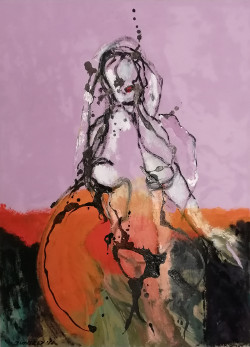 Frau vor hellem Violett, Öl auf Leinwand, 80 x 60, 2018